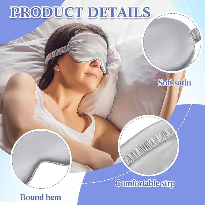 Cutecrop 12 Pcs Silk Sleep Masks Soft Satin Eye Masks with Adjustable Elastic Strap for Sleeping Comfortable Blindfold Eyeshade for Women Men Nap Night Travel Gifts (Navy Blue,Black,Pink,Silver)