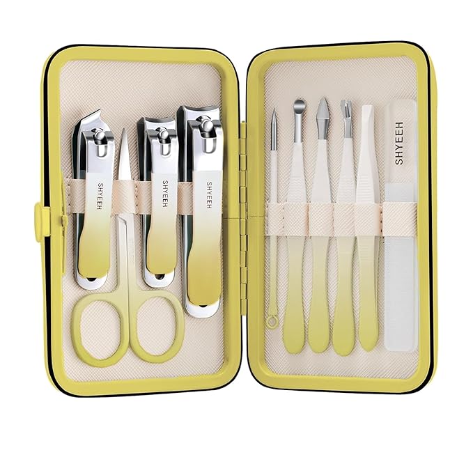 Manicure Set, 10 pcs High-Carbon Steel Nail Clippers Set, Portable Mini Manicure and Pedicure Kit, Travel Grooming Nail Kit with Leather Bag for Men and Women