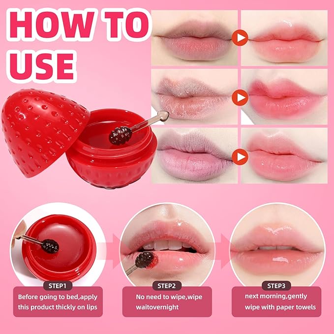 4 PCS Bee Lip Balm Lip Mask Fruit Pot,Lip Balm for Girls,Strawberry & Apple & Lemon & Peach Moisturizing Lip Sleeping Mask Overnight Lip Treatment,Small Gifts for Teen Girls,Mothers Day Gifts