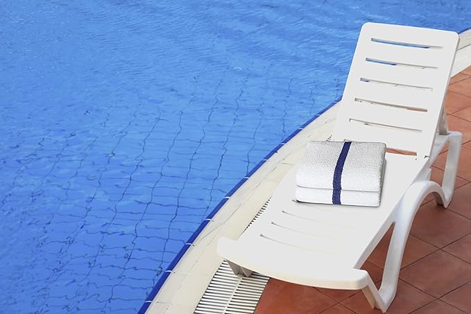 Avalon Towels 100% Cotton Pool Towels White Beach Towels Blue Stripe Pack of 12 (22x44 Inches) - Quick Drying, Highly Absorbent & Lightweight for Commercial Use for Hotels, Motels, Beaches & Poolside