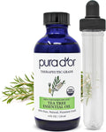 PURA D'OR ORGANIC Tea Tree Melaleuca Essential Oil (4 Oz with Glass Dropper) 100% Pure & Natural Therapeutic Grade For Hair, Body, Skin, Scalp, Aromatherapy Diffuser, Cleansing, Purify, Home, DIY Soap