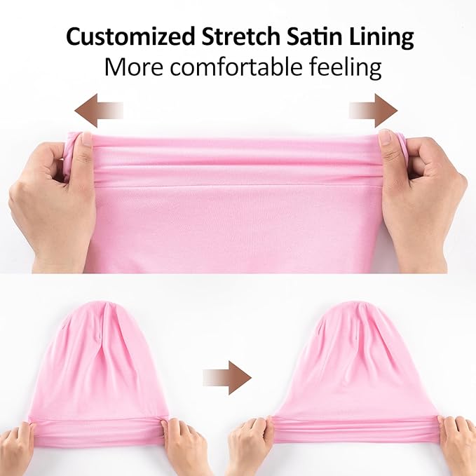 Satin Bonnet Silk Lined Sleep Cap- Adjustable Hair Cover for Women Men Frizzy Hair Night Cap Patients Care Coffee