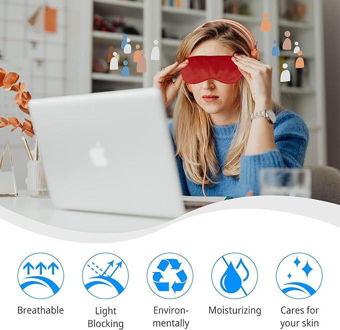 1 Pack Sleep Mask, Silk Eye Mask with Elastic Strap, Blindfold, Soft Silk Sleeping Mask for Girls, Women, Men (Silver)