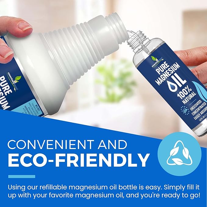 Pure Magnesium Oil Spray 12oz - Topical Magnesium Spray for Sleep & Feet - Extra Strength - USP Grade - 100% Natural and Organic Oil for Muscle Pain & Cramps - Less Sting - Less Itch - Made in USA