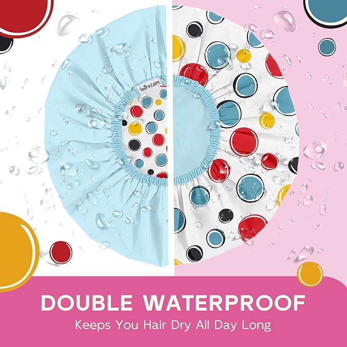 Years calm Waterproof Shower Cap for Women - Double-Layer Reusable Bath Cap with Elastic Band for Long/Short/Curly/Braids Hair, Washable & Travel-Friendly, Fit for Shower, Spa (Blue Shower Cap)