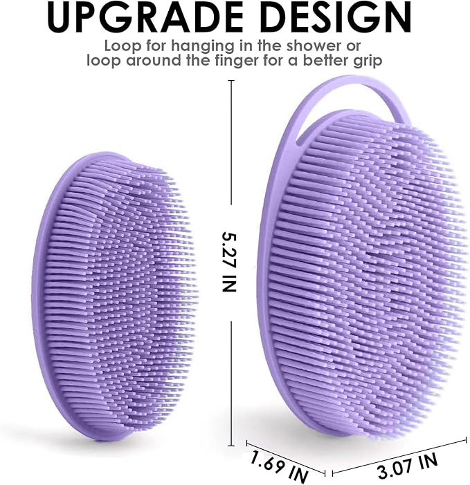 RamPula Silicone Body Scrubber, Silicone Loofah, Quick-Dry Exfoliating Body Brush for Wet or Dry Brushing, More Hygienic Than Traditional Loofah, Long-Bristle Brush, Purple and Starlight