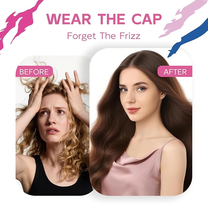 Years calm Waterproof Shower Cap for Women - Double-Layer Reusable Bath Cap with Elastic Band for Long/Short/Curly/Braids Hair, Washable & Travel-Friendly, Fit for Shower, Spa (Stripe Shower Cap)