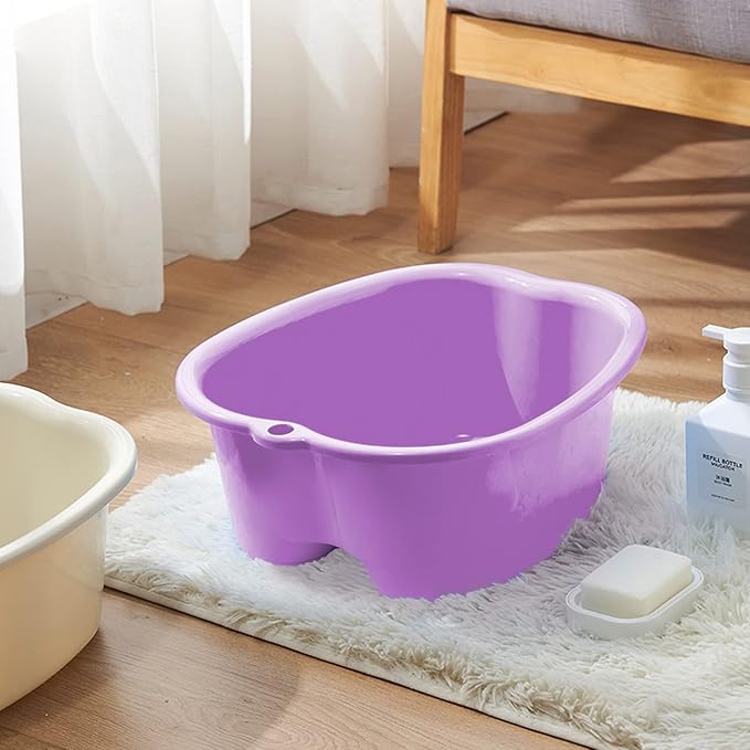 Extra-Large Foot Bath Soak Tub 2-Pack – Durable Massage Basins for Home Relaxation, Fits Large Feet, Non-Slip Base Purple/Black