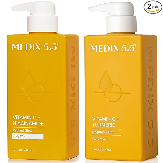 MEDIX Vitamin C Body Wash + Vitamin C Body Lotion & Face Moisturizer 2PC Skin Care Set | Anti Aging Lotion + Body Cleanser Skincare Set For Women, Men, & Smoother Looking Skin, 2-Pack