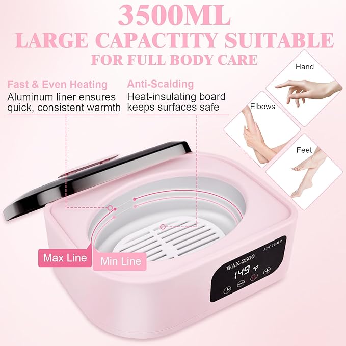 Beauty Star Paraffin Wax Machine for Hands and Feet – 3500ml Large Capacity with Auto Timer & Keep Warm Function – Moisturizing Kit for Arthritis Relief, Dry Skin, and Spa Home Use (Pink)