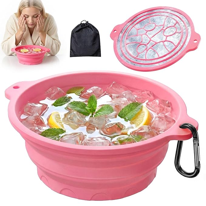 Face Ice Bath Bowl with Built-in Ice Tray, Collapsible Silicone Face Bowl for Ice, Reusable Ice Facial Bowl for Cold Plunge Therapy, Skin Tightening, Acne Relief, Portable Spa Tool for Camping, Travel