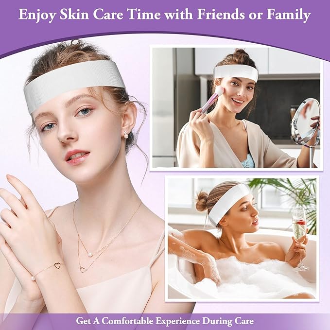 Sublaga 70 Pcs Disposable Spa Facial Headbands, Elastic Headband Wrap with Single Snap Tab, Soft & Flexible Facial Headbands, Stretch Spa for Women, Sport Yoga Salon Shower