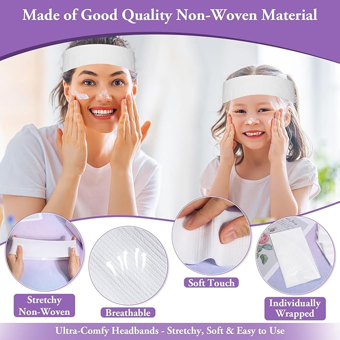 Sublaga 70 Pcs Disposable Spa Facial Headbands, Elastic Headband Wrap with Single Snap Tab, Soft & Flexible Facial Headbands, Stretch Spa for Women, Sport Yoga Salon Shower