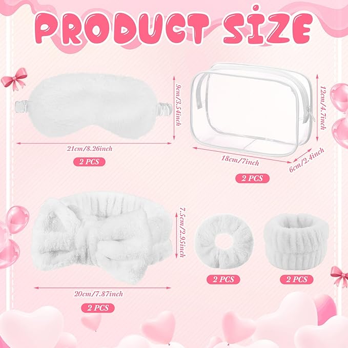 Hoteam 10 Pcs Spa Party Supplies Gift for Mother's Day Sleepover Party Favor Spa Headband Wristband Sleep Eye Mask Velvet Scrunchies for Skin Care Makeup Slumber Night Favor(White)