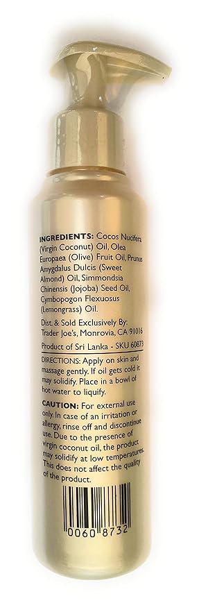 Trader Joes Lemongrass Coconut Body Oil with Almond and Jojoba Oils 4.8 FL OZ (143 ml)