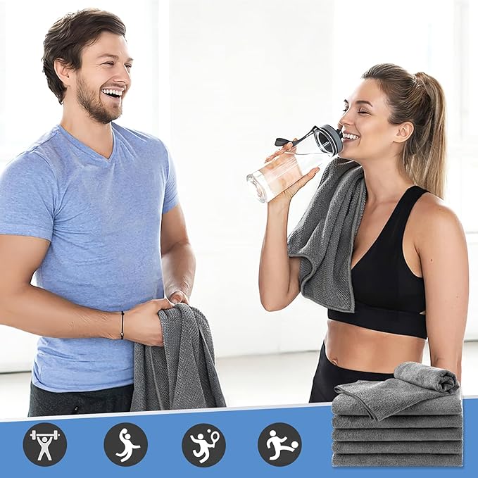 UNIMADE 2 Pack Gym Towels Set - Highly Absorbent and Quick Drying Microfiber Salon Towels, Premium Hand Cloths for Bathroom, Gym, Shower, Hotel, and Spa - 16x27 inch (Grey)