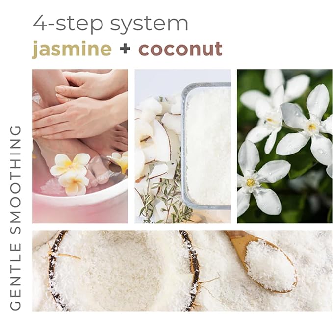BCL Spa Jasmine + Coconut Professional Pedicure Kit Foot Spa Set – Exfoliate, Hydrate & Refresh Skin | Dead Sea Salt Soak, Sugar Scrub, Moisture Mask & Massage Cream | Professional & Home Uses