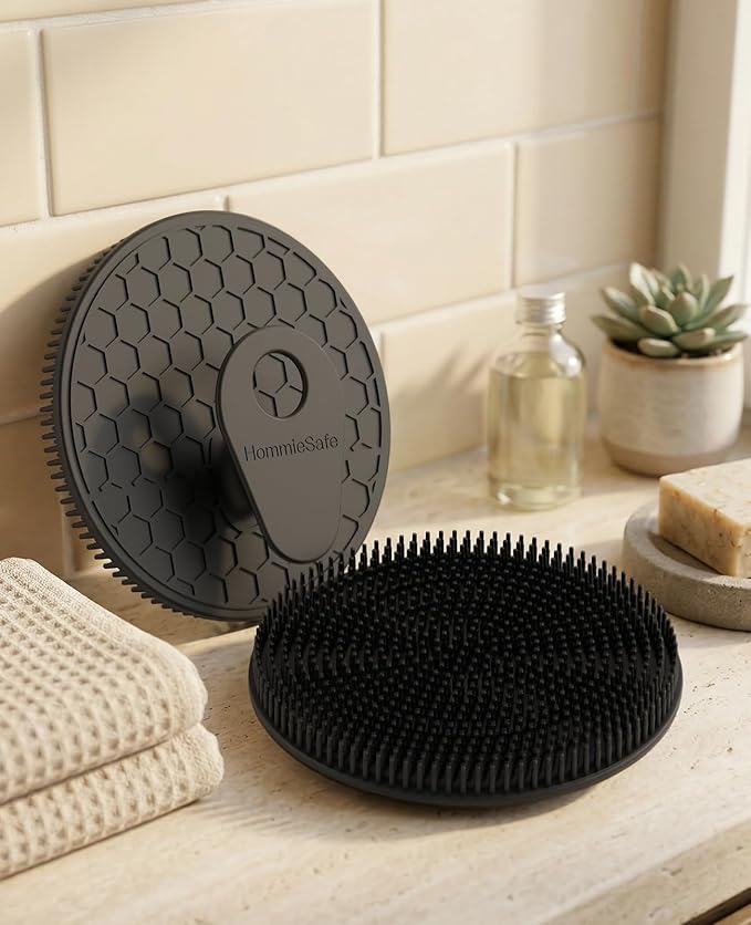 Soft Silicone Shower Brush Body Wash Bath Exfoliating Skin Massage Scrubber, Dry Skin Brushing Glove Loofah, Fit for Sensitive and All Kinds of Skin(Mint+Black)