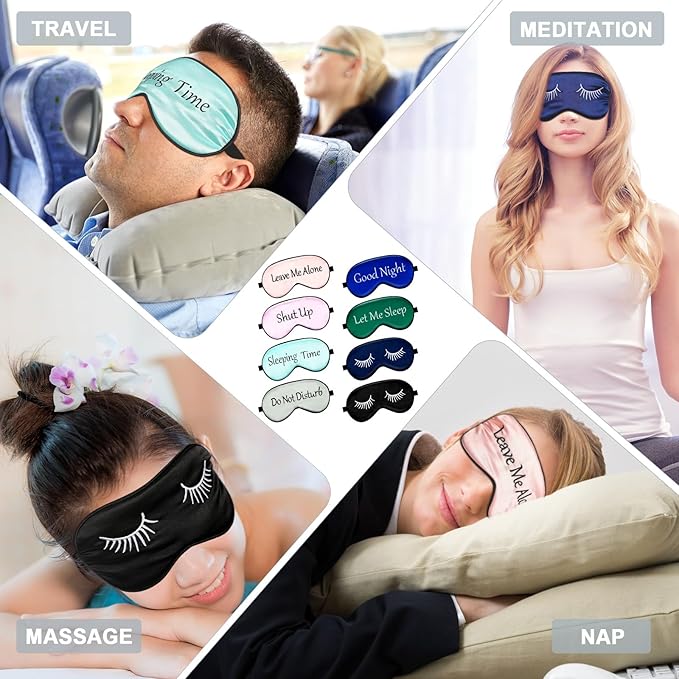 8 Pieces Funny Sleep Mask Silk Eye Mask with Adjustable Strap Soft Cute Blackout Blindfold Eye Cover for Women Men Full Night's Sleep, Travel, Nap, Meditation(Retro Colors)