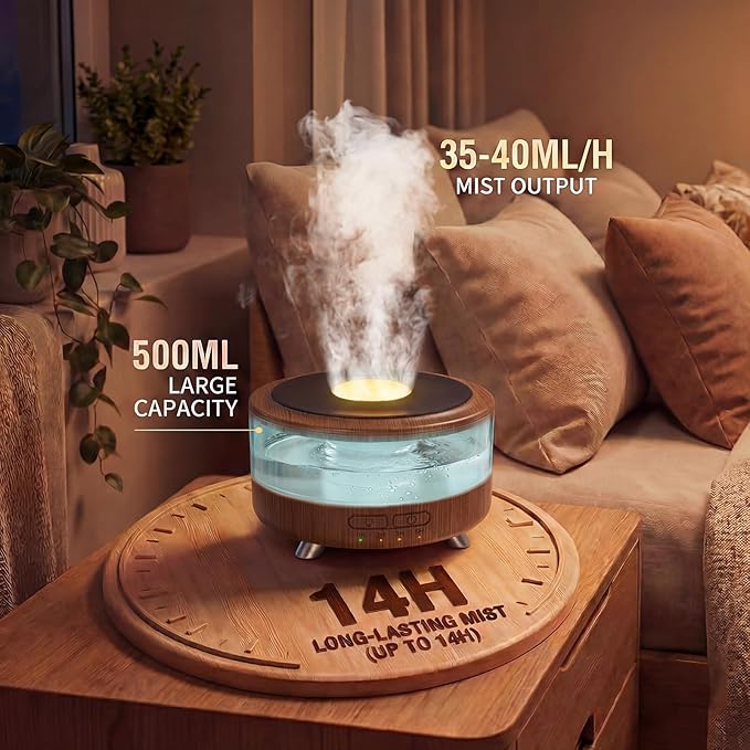 Essential Oil Diffuser for Home, 500 Aromatherapy Diffuser Oil Machine for Office Room Yoga, Aroma Diffuser with Auto-Off Function, 9 Colors LED Night Light, Dark Wood