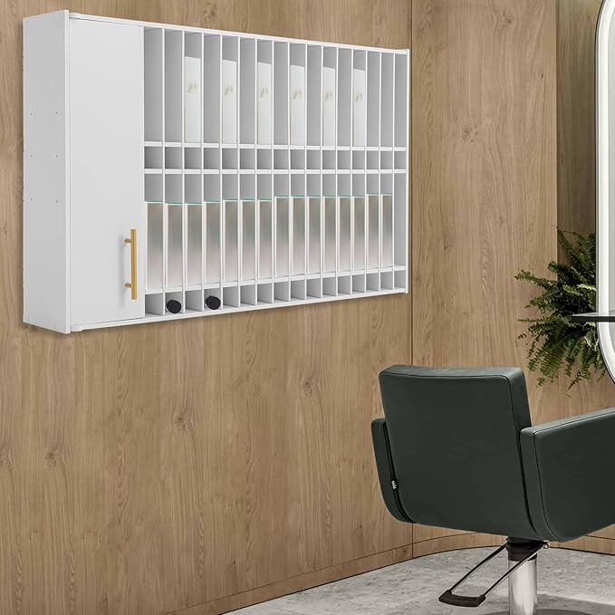 Professional Hair Color Organizer Rack, Wall Mounted Salon Storage Cabinet with Adjustable Shelves, Hair Color Hair Dye Salon Storage Cabinet for Barbershop Salon Beauty Spa, White