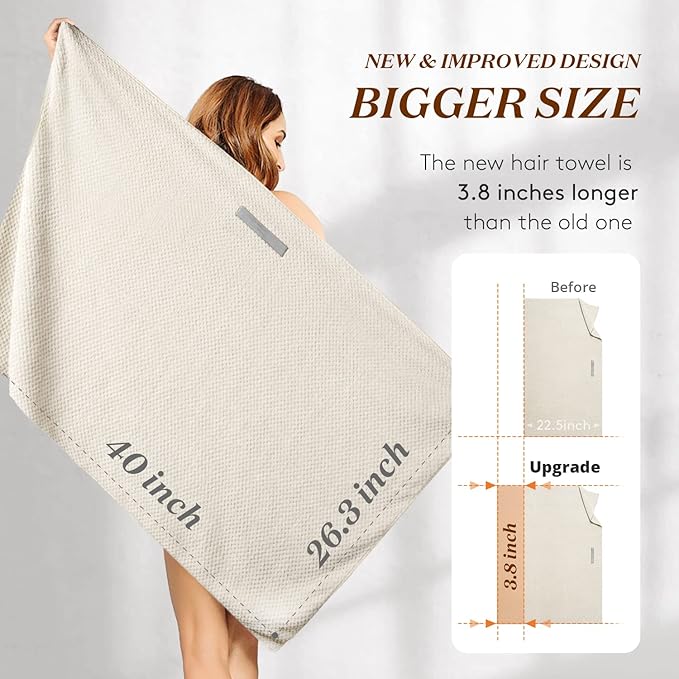YFONG Large Hair Towel Wrap for Women, Super Absorbent Microfiber Hair Towel for Curly Hair, Fast Drying Hair Turbans with Elastic,Hair Drying Towel Wrap for Hair Care 26.3" X 40" (Camel)