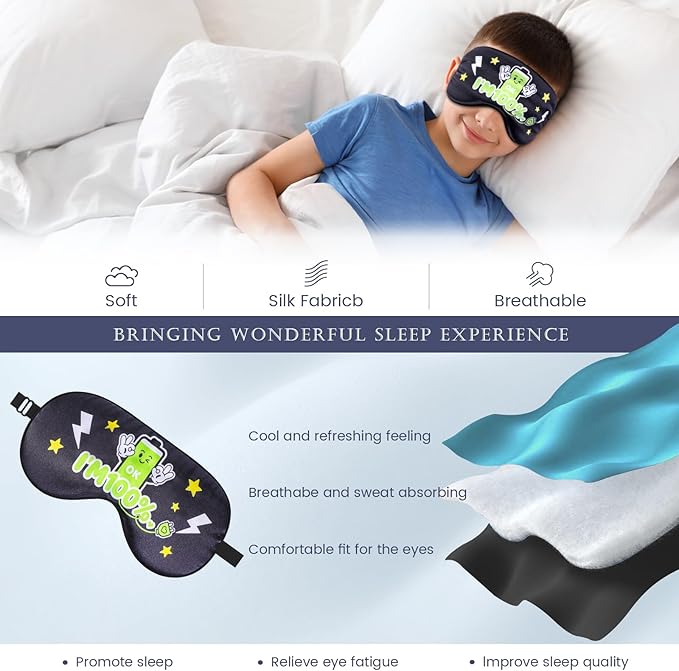 2 Pcs Boys Sleep Eye Mask, Guys Blackout Sleeping Silk Mask for Kids Adult Children's Travel Eye Mask Eye Cover Blindfold for Game (2 Pcs Battery Mask - Style 8)