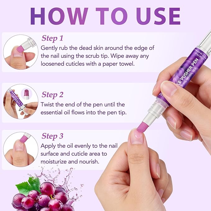 4-in-1 Cuticle Pusher & Oil Pen with Natural Oils, Cuticle Remover, Gentle Exfoliating Treatment, Moisturize, Strengthen & Brighten Nails, Complete Cuticle Care Tool (1)