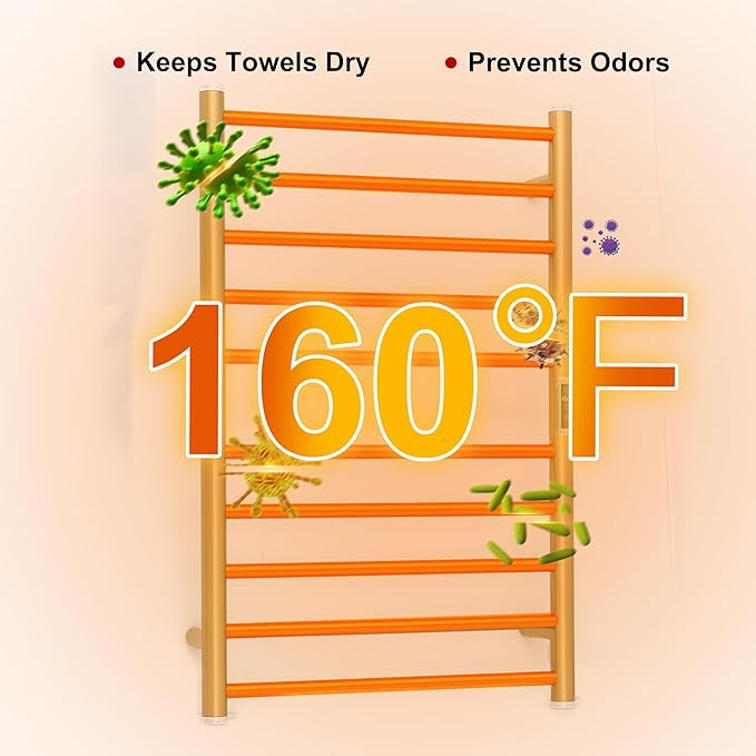 Electric Towel Warmer Rack,Heating Towel Warmer,Timer & Temperature Control,Wall-Mounted Plug-in for Bathroom, Gold,Stainless Steel,10-Bar(31.5x20.08x4.41in)