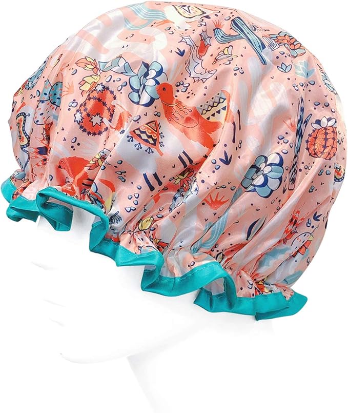 allydrew Reusable Women's Waterproof Shower Caps for Long Hair, Desert Fun