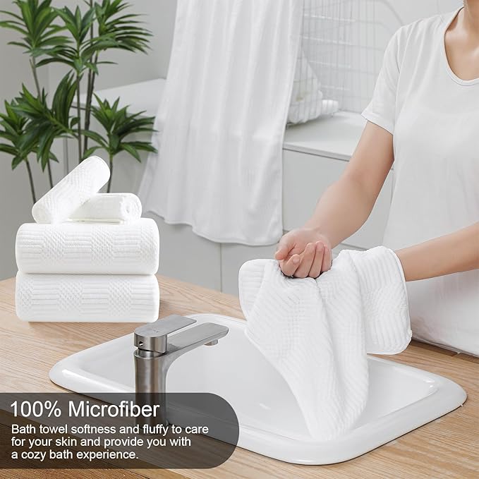 Ycosy 4 Pack Extra Large Microfiber Bath Towels Set,35x70 inches,600GSM,Less Lint Highly Absorbent Super Soft & Quick Dry,Oversized Bath Towels,Perfect for Bathroom Gym Pool,White