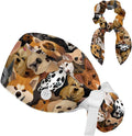 Adjustable Brown Dachshund Dog Blue Surgical Scrub Cap with Button,Sweatband for Women with Bow Hair Scrunchy
