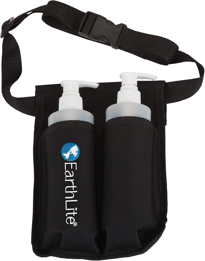 EARTHLITE Massage Bottle Double Holster Kit - Incl. 2 Bottles, Heavy Duty Strap, Adjustable for Massage Oil & Massage Lotion (2X 8oz)