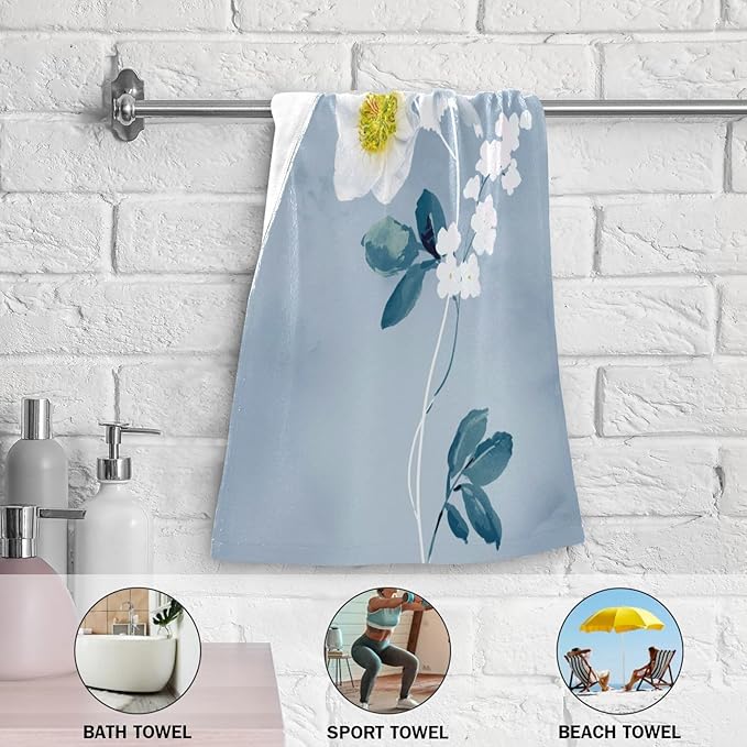 Blue White Floral Botanical Hand Towels for Bathroom Set of 2,Vintage Watercolor Navy Flower Leaf Decorative Bathroom Towels for Bath,Face,Hair,Soft Absorbent Dish Towels for Kitchen 28"x14"
