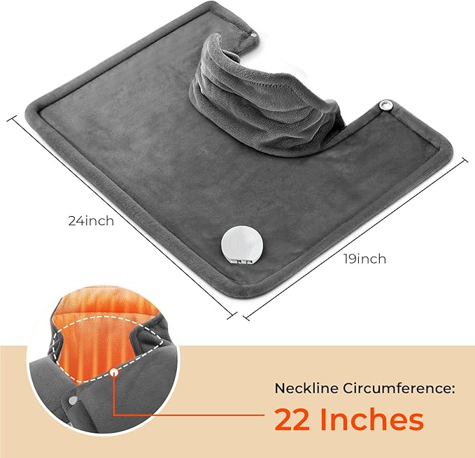 VAAGHANM Heating Pad: Electric Heat Pad for Neck & Shoulders & Back - Weighted Instant Heating Pads-6 Heat Options & 6 Auto Timer Mode- Gifts for Mom Women-Grey