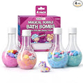 Kids Bath Bombs Powder with Mini Unicorn Inside – Bubble Bath for Kids – Bathtime Experiment Kit Mix - Blast of Foam & Colour Surprise – Gift Set of 4