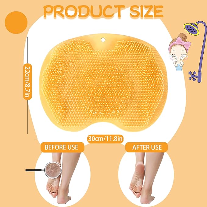 Shower Foot Scrubber, Wall Mounted Bath Massage Pad, Back Scrubber Back with Non Slip Suction Cups to Improve Circulation, Soothe Achy Feet (Grey+Yellow)
