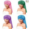 ELEBOX 4 Pack Extra Large Shower Cap for Braids/Curly Hair/Dreadlock | XL Bathing Cap with Adjustable Drawstring & Button | Reusable Waterproof Long Bonnets for Women Shower/Cooking/Cleaning/Spa