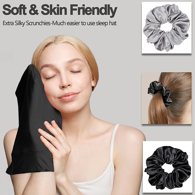 Sleep Cap Bonnet for Sleeping, Adjustable Cooling Ice Silk Lined Hair Bonnets for Natural Curly Braids Beanie Hat Women Men