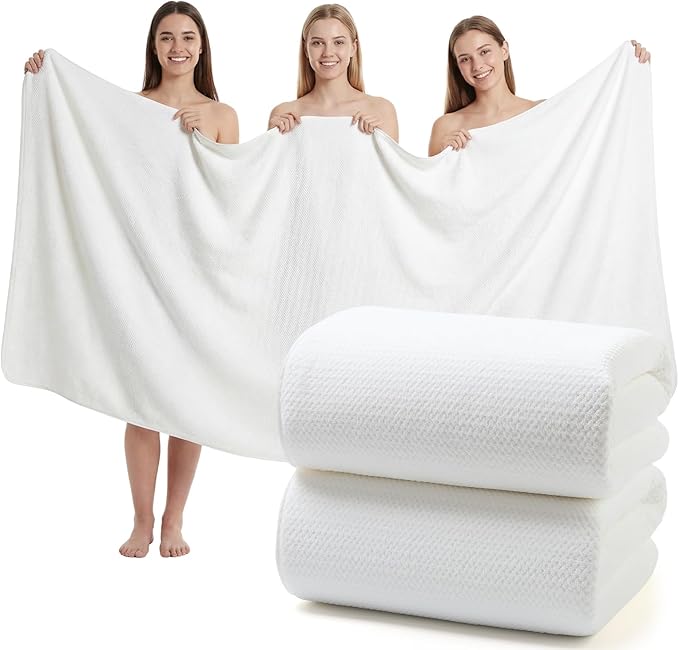 REDKISS Pack of 2 Jumbo Bath Sheets, 40 x 80 Inches Microfiber Bath Towels for Bathroom, Extra Large & Lightweight, Quick-Dry, Super Soft & Highly Absorbent, Perfect to Wrap Yourself in, White