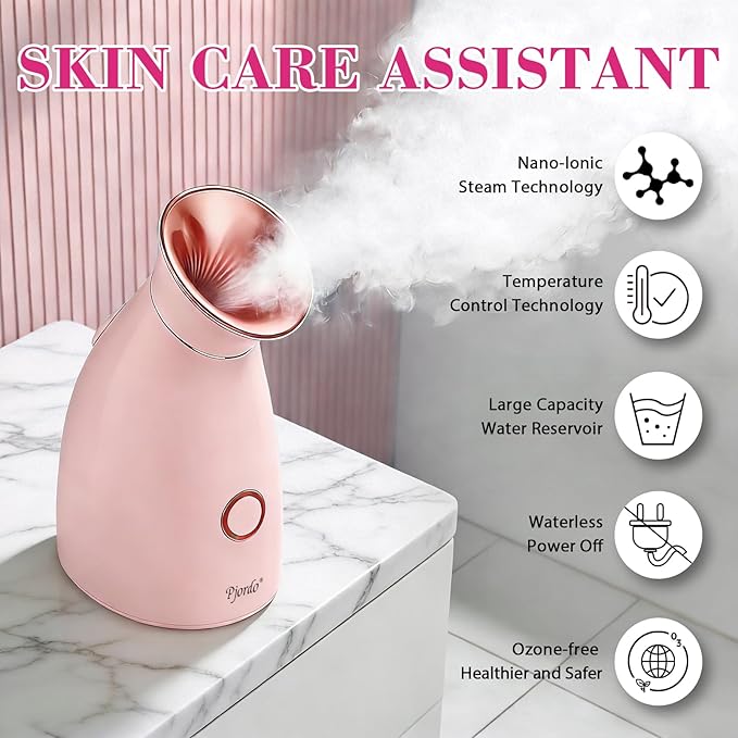 Pjordo Facial Steamer Spa Kit, 12 Skin Care Tools & 5 Jelly Mask Powder, Nano Ionic Steamer for Facial Deep Cleaning Unclog Pores Sinuses, Warm Mist Humidifier for Home SPA, Mothers Day Gifts for Her