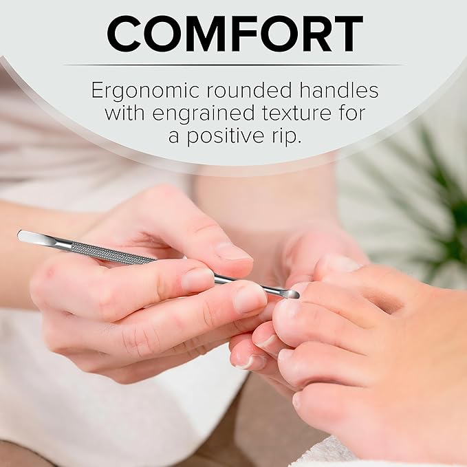 Stainless Steel Nail Cuticle Pusher with Spoon Nail Cleaner - Professional Dual Sided Fingernail Cleaner for Under Nails - Saloon Quality Dual Ended Manicure & Pedicure Tool for Cuticle Care & Nails