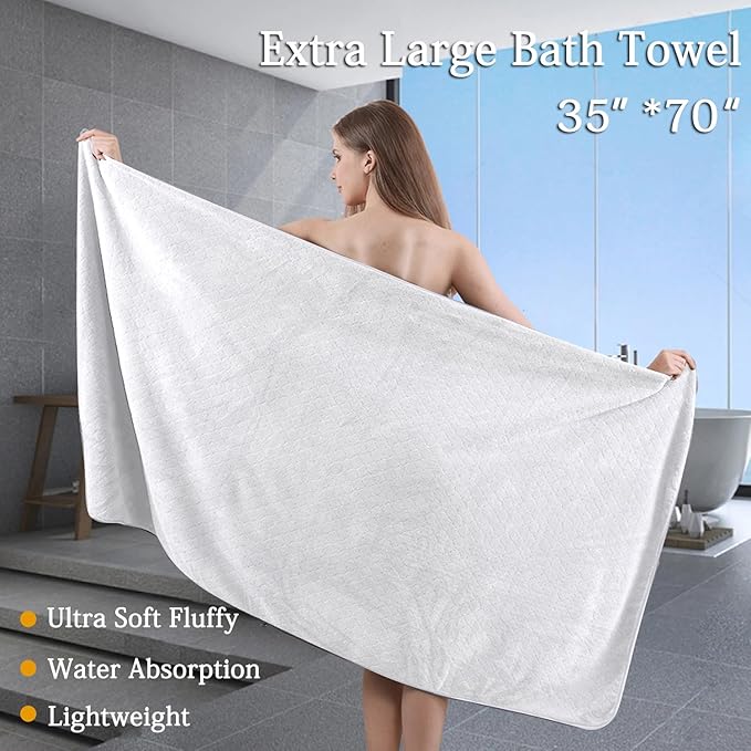 8-Piece White Bath Towels Set,2 Oversized Large Bath Towels Sheet,2 Hand Towels and 4 Washcloths - 600 GSM Soft Luxury Towel Set,Highly Absorbent Quick Dry Towel Collection for Bathroom,Hotel and Spa