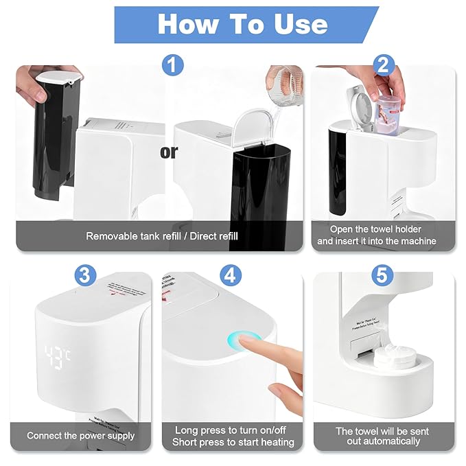 Hot Towel Dispenser, Mini Hot Towel Warmer for SPA, AZ GOGO Hot Face Towel Heater Machine with Smart Voice Alerts, 55°C(131°F) Constant Temp, 5-Second Fast Heating, 20 Compressed Towels