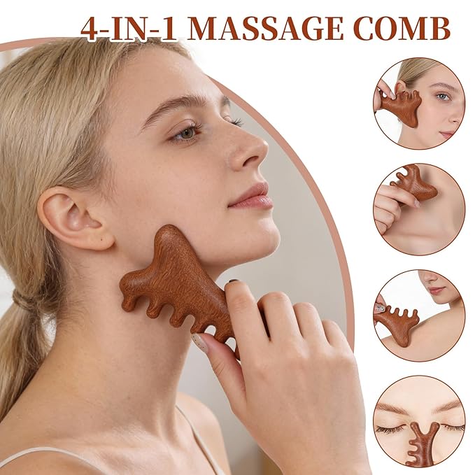 2 Pcs Wooden Scalp Massager Comb Sandalwood Scalp Massager Handmade for Gua Sha Head Legs Neck Face Care Shoulder Foot Stress Relax Women Men Hair Growth with Storage Bag