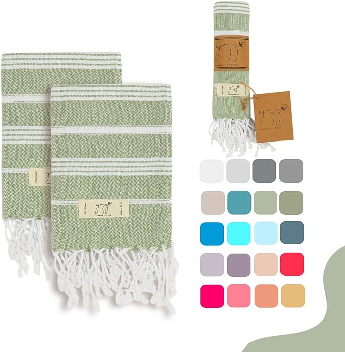 Hand Towels - Set of 2, 18" x 30" inches, Thin Light Compact Travel Towels, Cotton Turkish Hand Towels for Bathroom, Kitchen, Gym Towels (Apple Green)