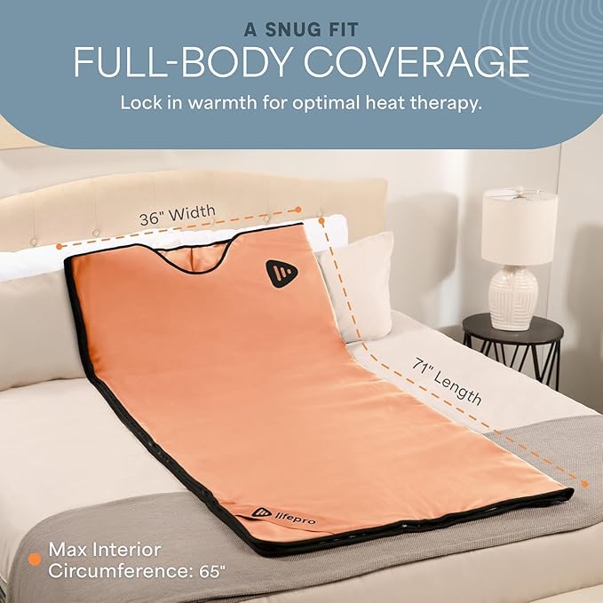 LifePro RejuvaWrap Infrared Sauna Blanket for Detox & Relaxation – Low EMF Carbon Fiber Heating, 9 Temp Levels, 5 Colors – Portable Sauna Blanket Infrared with Waterproof Interior & Carry Bag