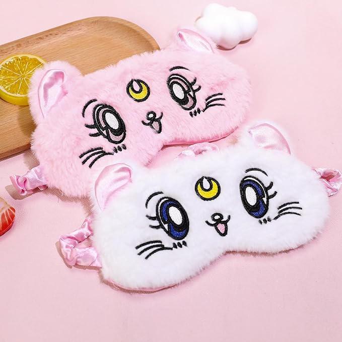 PERFECTSIGHT Sleep Eye Masks, Cute Cat Sleep Eye Cover Lightweight Adjustable Eyeshade Mask Cover for Women Men Sleep Travel Nap, Pink+White Kitty