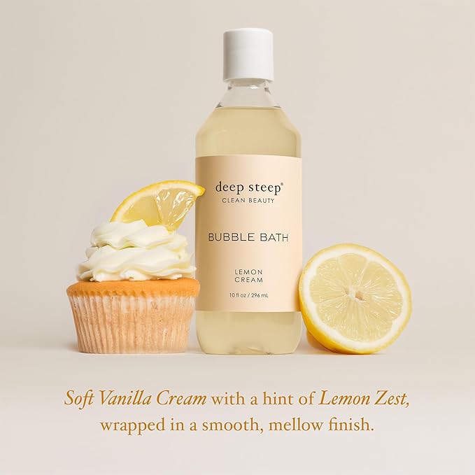 Deep Steep Bubble Bath, Lemon Cream, 10 oz – Soothing Soak with Shea Butter, Argan Oil, Aloe Vera & Coconut Oil – Vegan, Sulfate-Free, PH-Balanced Clean Beauty