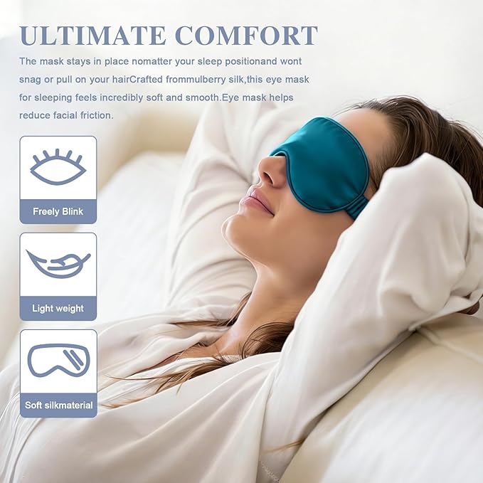 Silk Sleep Mask,Eye Mask for Sleep Women Men,Mulberry Sleeping Mask with Adjustable Strap,Blindfold Blackout Eye Mask for Travel and Full Night's Sleep,Nap